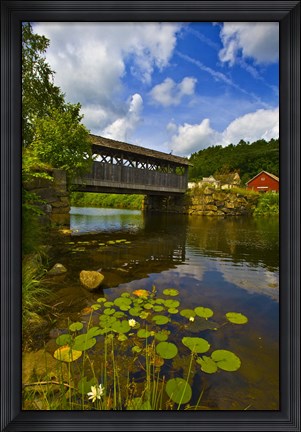 Framed Covered bridge across a river, Vermont, USA Print