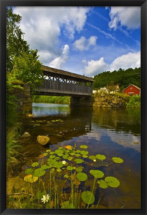 Framed Covered bridge across a river, Vermont, USA Print