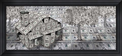 Framed Dollar house with money tree Print