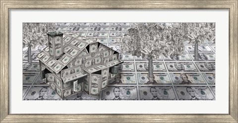 Framed Dollar house with money tree Print