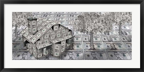 Framed Dollar house with money tree Print