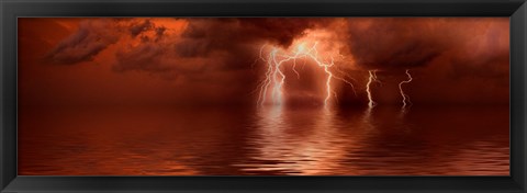 Framed Lightning storm over the sea Print