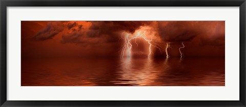 Framed Lightning storm over the sea Print