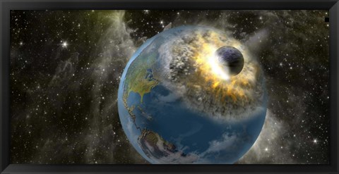 Framed Earth being hit by a planet killing meteorite Print