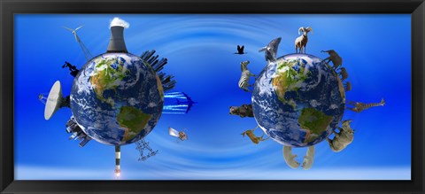 Framed Earth with circle of props Print