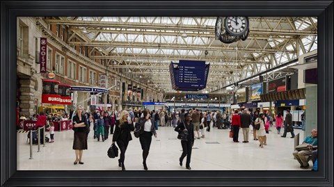 Framed Commuters at a railroad station, Waterloo Station, London, England Print