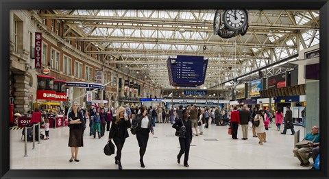 Framed Commuters at a railroad station, Waterloo Station, London, England Print