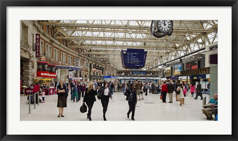 Framed Commuters at a railroad station, Waterloo Station, London, England Print