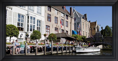 Framed Tourists at the canalside, Bruges, West Flanders, Belgium Print