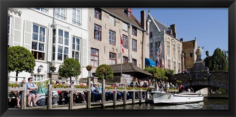 Framed Tourists at the canalside, Bruges, West Flanders, Belgium Print