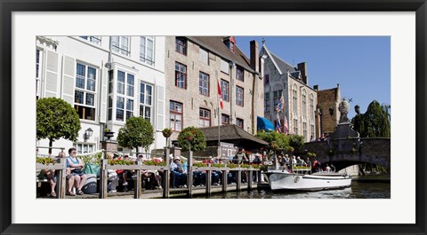 Framed Tourists at the canalside, Bruges, West Flanders, Belgium Print