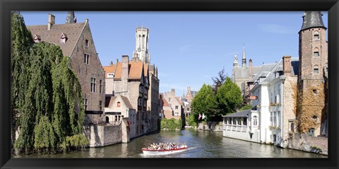 Framed Tourboat in a canal, Bruges, West Flanders, Belgium Print