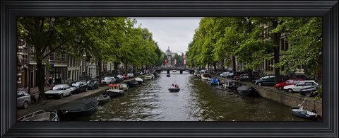 Framed Boats in a canal, Amsterdam, Netherlands Print
