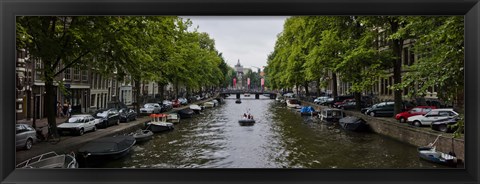 Framed Boats in a canal, Amsterdam, Netherlands Print