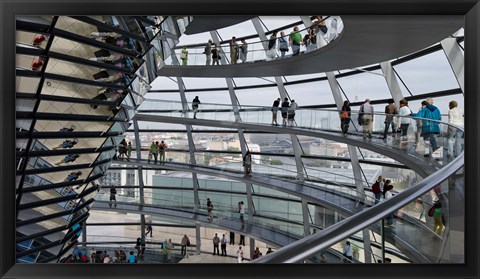Framed Tourists near the mirrored cone at the center of the dome, Reichstag Dome, The Reichstag, Berlin, Germany Print
