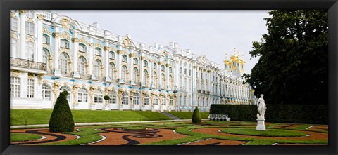 Framed Formal garden in front of a palace, Tsarskoe Selo, Catherine Palace, St. Petersburg, Russia Print