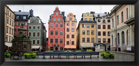 Framed Benches at a small public square, Stortorget, Gamla Stan, Stockholm, Sweden Print