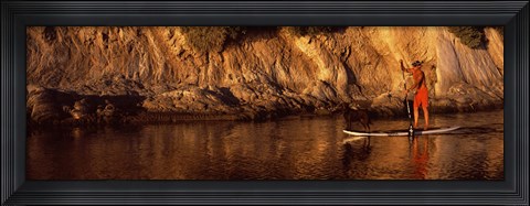 Framed Paddle-boarder in river, Santa Barbara, California, USA Print