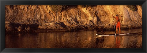 Framed Paddle-boarder in river, Santa Barbara, California, USA Print