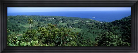 Framed High angle view of landscape with ocean in the background, Wailua, Hana Highway, Hana, Maui, Hawaii, USA Print
