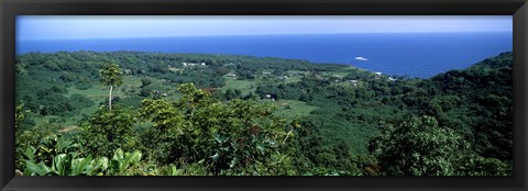 Framed High angle view of landscape with ocean in the background, Wailua, Hana Highway, Hana, Maui, Hawaii, USA Print