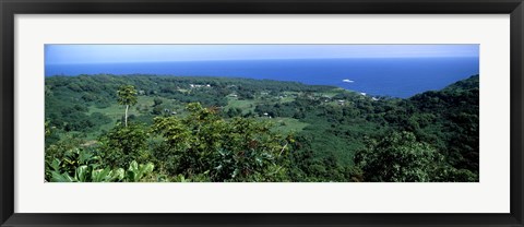 Framed High angle view of landscape with ocean in the background, Wailua, Hana Highway, Hana, Maui, Hawaii, USA Print