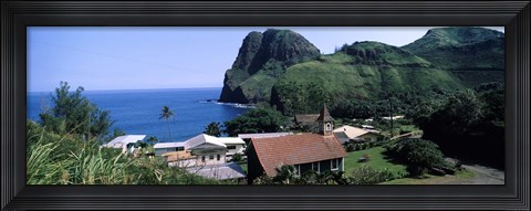 Framed Village at a coast, Kahakuloa, Highway 340, West Maui, Hawaii, USA Print