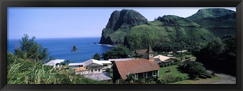 Framed Village at a coast, Kahakuloa, Highway 340, West Maui, Hawaii, USA Print