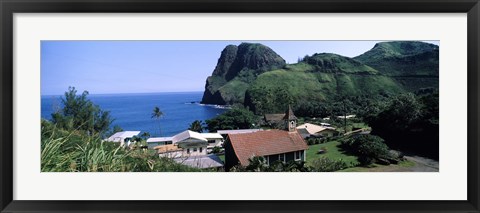 Framed Village at a coast, Kahakuloa, Highway 340, West Maui, Hawaii, USA Print