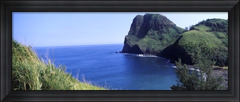 Framed High angle view of a coast, Kahakuloa, Highway 340, West Maui, Hawaii, USA Print