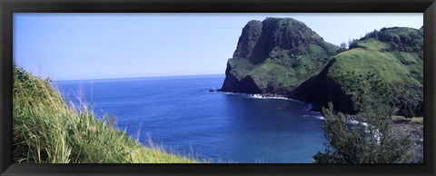 Framed High angle view of a coast, Kahakuloa, Highway 340, West Maui, Hawaii, USA Print