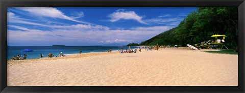 Framed Tourists on the beach, Makena Beach, Maui, Hawaii Print