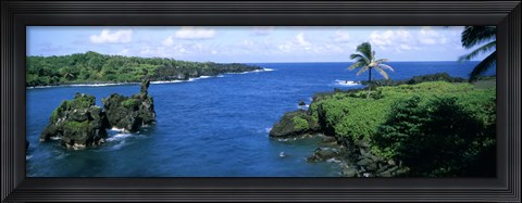 Framed High angle view of a coast, Hana Coast, Black Sand Beach, Hana Highway, Waianapanapa State Park, Maui, Hawaii Print