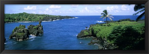 Framed High angle view of a coast, Hana Coast, Black Sand Beach, Hana Highway, Waianapanapa State Park, Maui, Hawaii Print