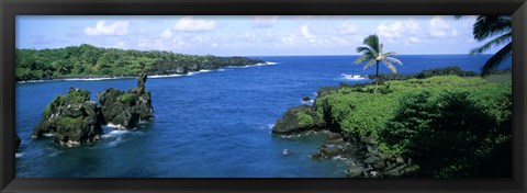 Framed High angle view of a coast, Hana Coast, Black Sand Beach, Hana Highway, Waianapanapa State Park, Maui, Hawaii Print