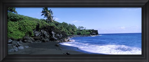 Framed Tide on the beach, Black Sand Beach, Hana Highway, Waianapanapa State Park, Maui, Hawaii, USA Print