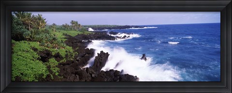 Framed Rock formations at the coast, Hana Coast, Black Sand Beach, Hana Highway, Waianapanapa State Park, Maui, Hawaii, USA Print