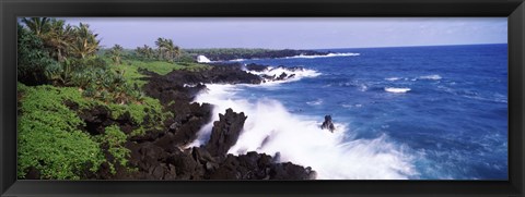 Framed Rock formations at the coast, Hana Coast, Black Sand Beach, Hana Highway, Waianapanapa State Park, Maui, Hawaii, USA Print