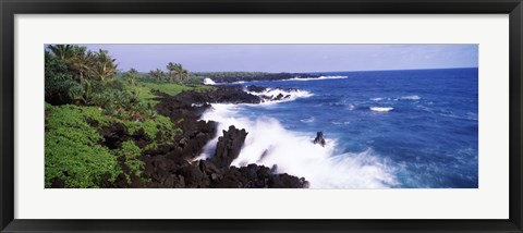 Framed Rock formations at the coast, Hana Coast, Black Sand Beach, Hana Highway, Waianapanapa State Park, Maui, Hawaii, USA Print