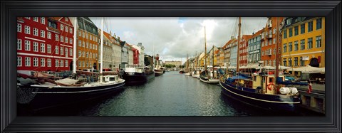 Framed Boats in a canal, Nyhavn, Copenhagen, Denmark Print