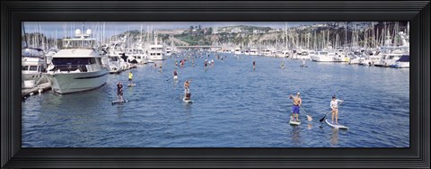 Framed Paddleboarders and yachts, Dana Point, California Print