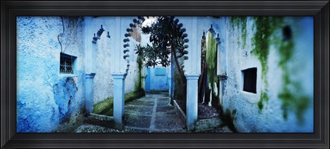 Framed Painted wall of medina, Chefchaouen, Morocco Print