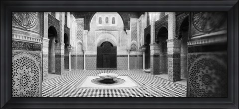 Framed Interiors of a medersa, Medersa Bou Inania, Fez, Morocco (black and white) Print
