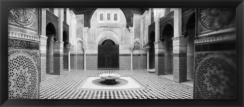 Framed Interiors of a medersa, Medersa Bou Inania, Fez, Morocco (black and white) Print