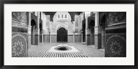 Framed Interiors of a medersa, Medersa Bou Inania, Fez, Morocco (black and white) Print