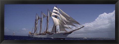 Framed Tall ship in the sea, Puerto Rico Print