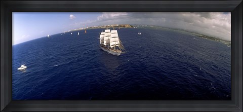 Framed Bird&#39;s Eye View of Tall ship in the sea, Puerto Rico Print