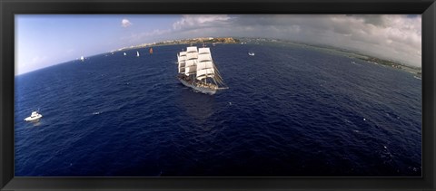 Framed Bird&#39;s Eye View of Tall ship in the sea, Puerto Rico Print