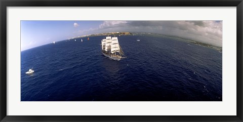 Framed Bird&#39;s Eye View of Tall ship in the sea, Puerto Rico Print