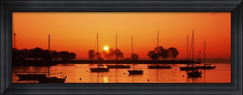 Framed Silhouette of boats in a lake, Lake Michigan, Great Lakes, Michigan, USA Print